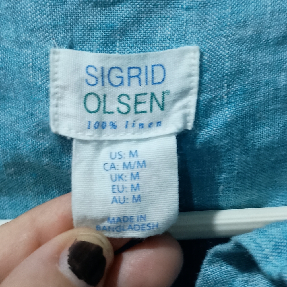 Sigrid Olsen Turquoise Blouse with Wooden Buttons - Picture 4 of 4